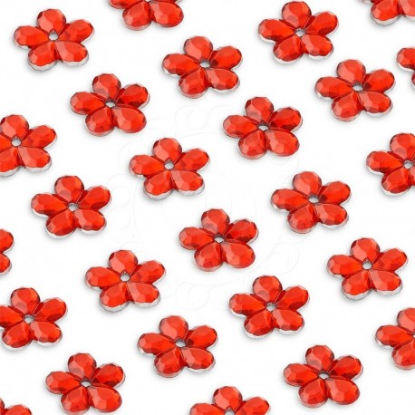 80 St. Selbstklebende Schmucksteine - Blumen 8 mm (rot)